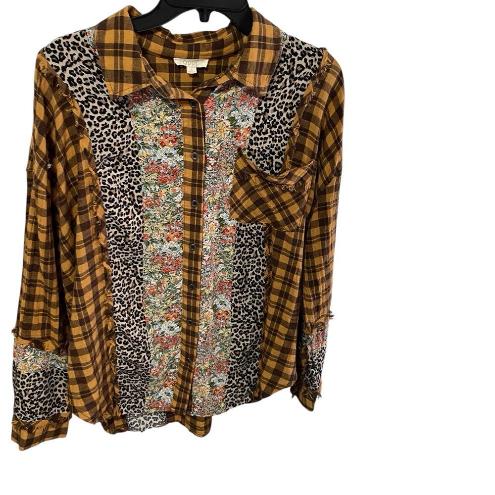 Oddi Plaid  Floral And Animal Print Shirt mixed print size L